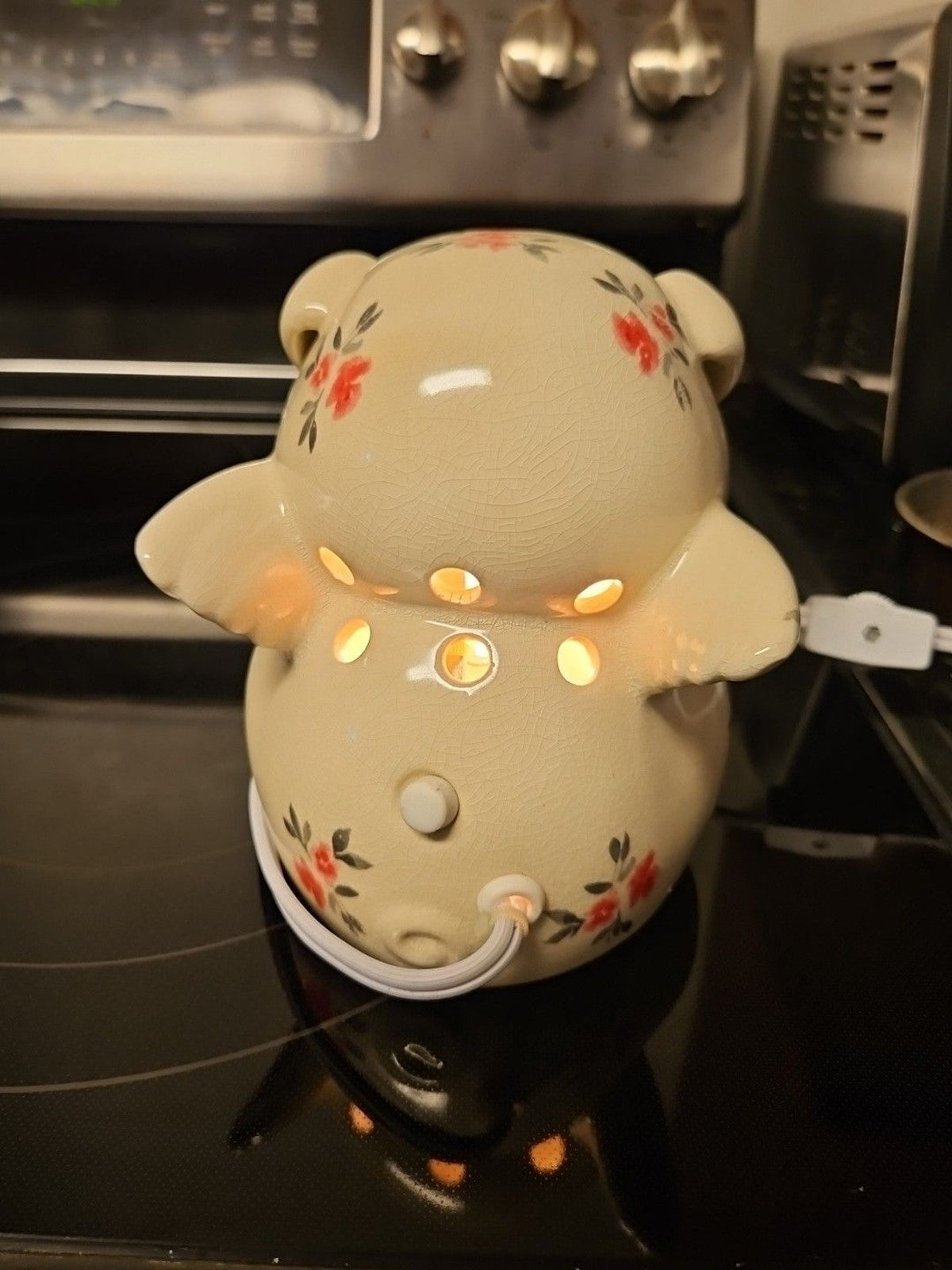 Vintage Intertek Ceramic Winged Pig Floral Lamp Model Sc-824 6" - Works!