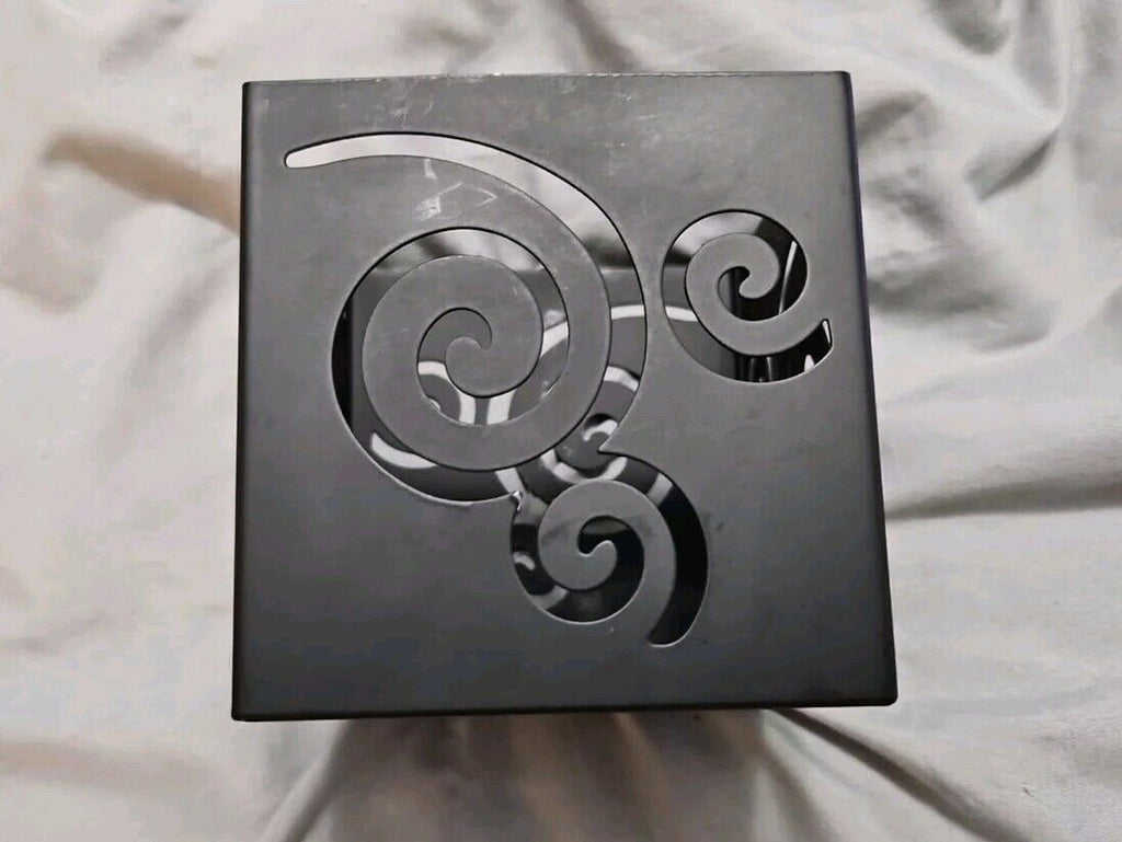 Matte Black Finish Metal Square Candle Holder 3.5in X 3.5in Spiral Cut Out