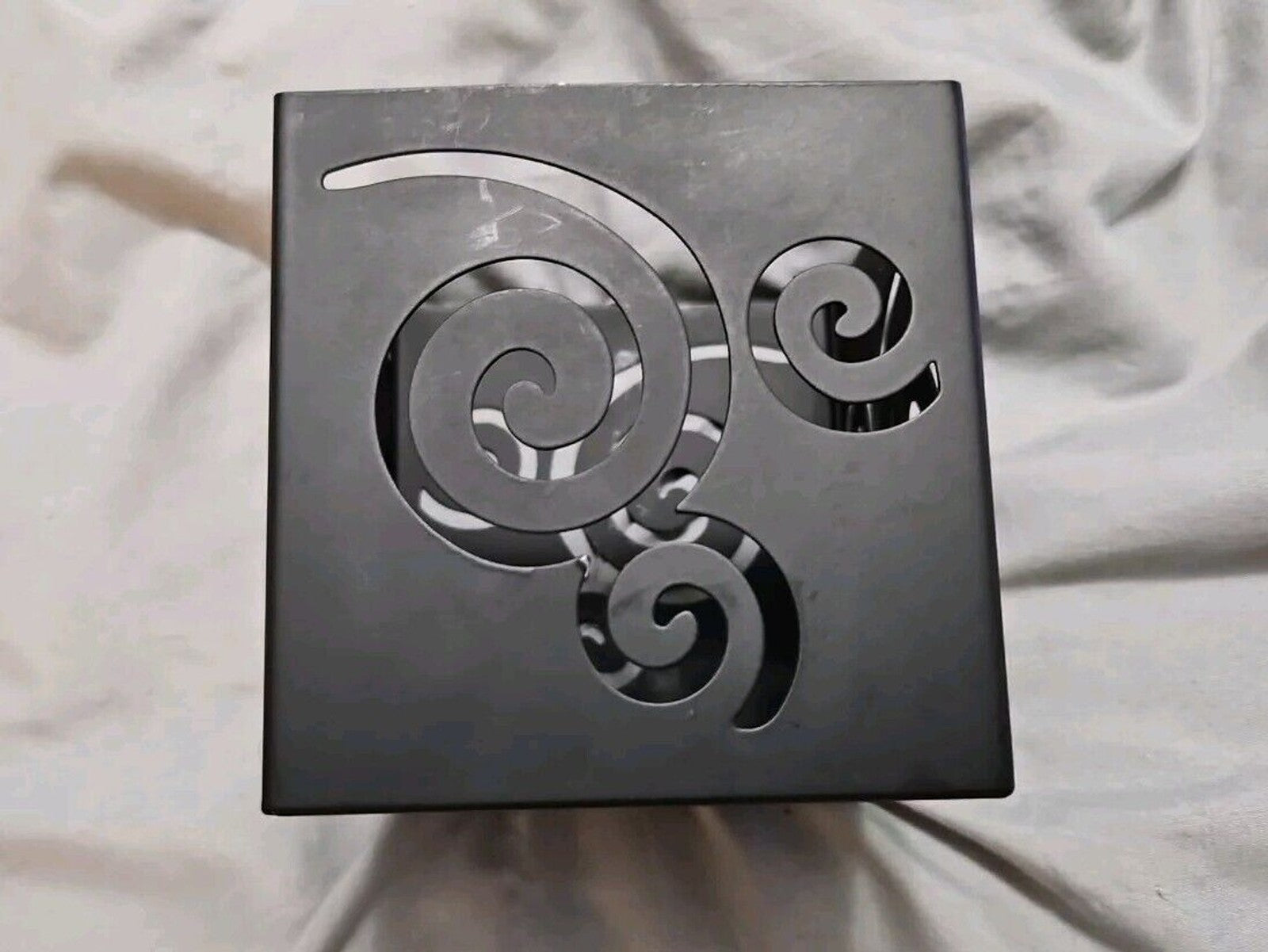 Matte Black Finish Metal Square Candle Holder 3.5in X 3.5in Spiral Cut Out