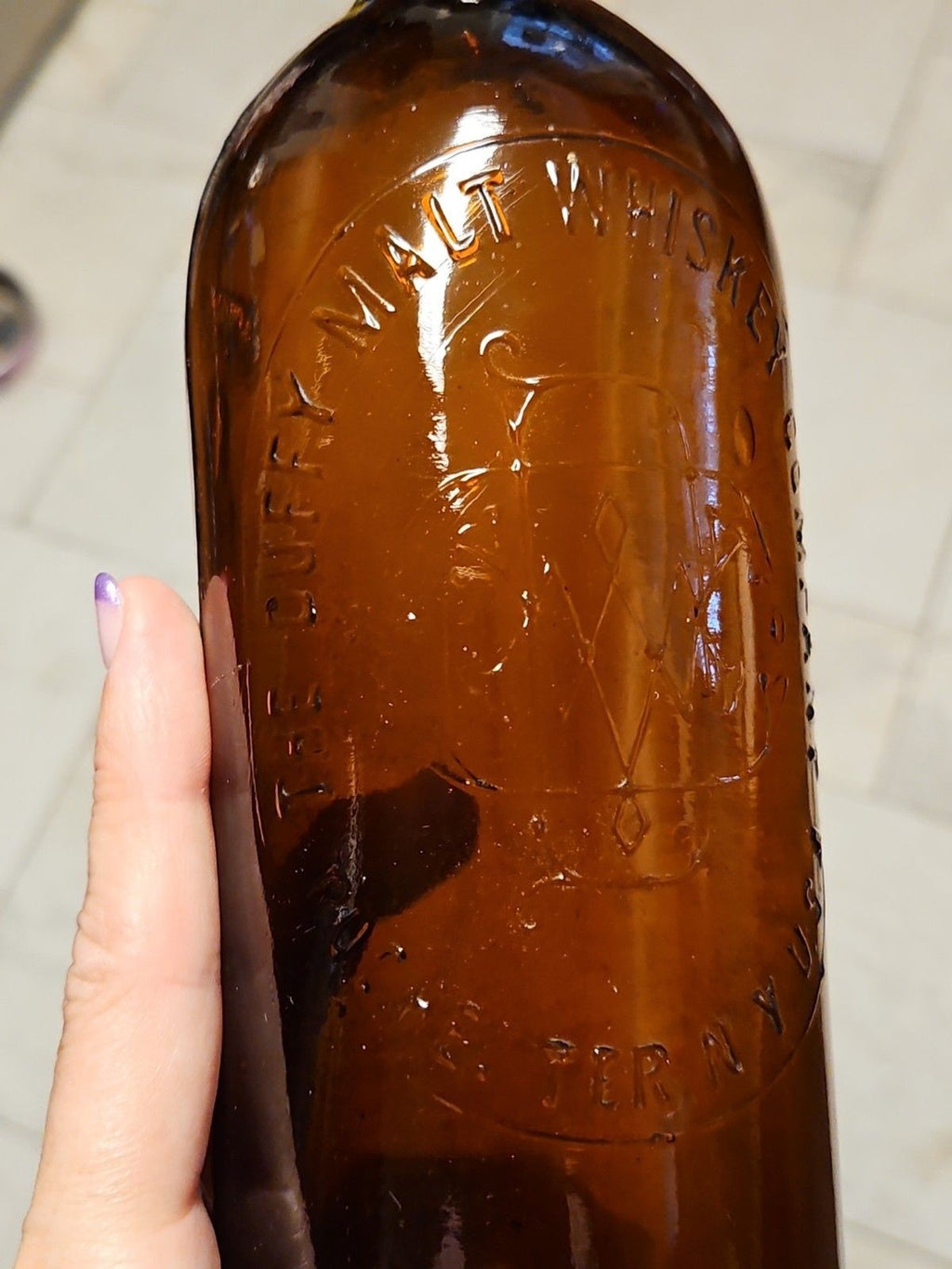 Vintage 1890s Duffy Malt Whiskey Bottle Brown Amber Hand Blown
