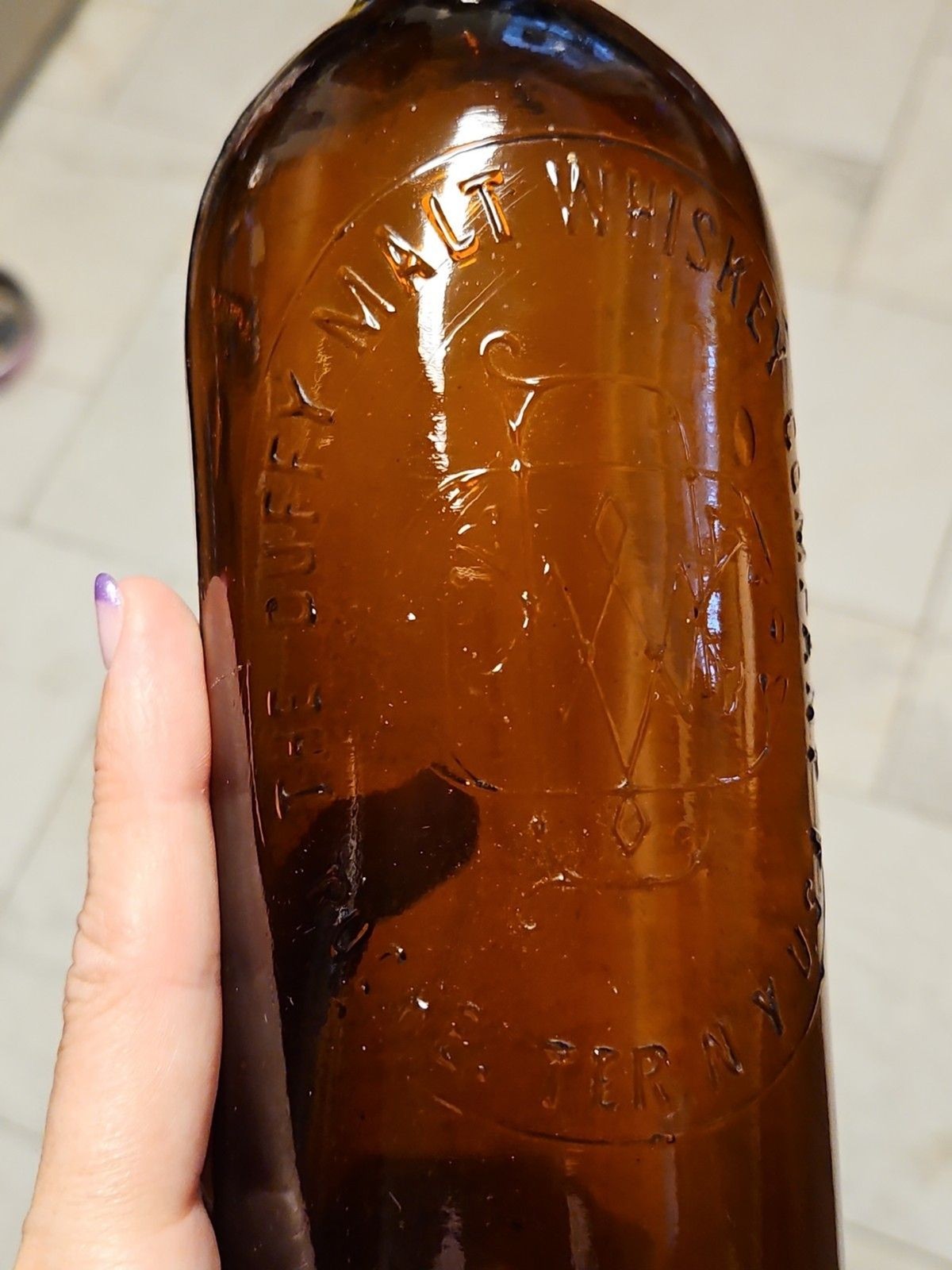 Vintage 1890s Duffy Malt Whiskey Bottle Brown Amber Hand Blown