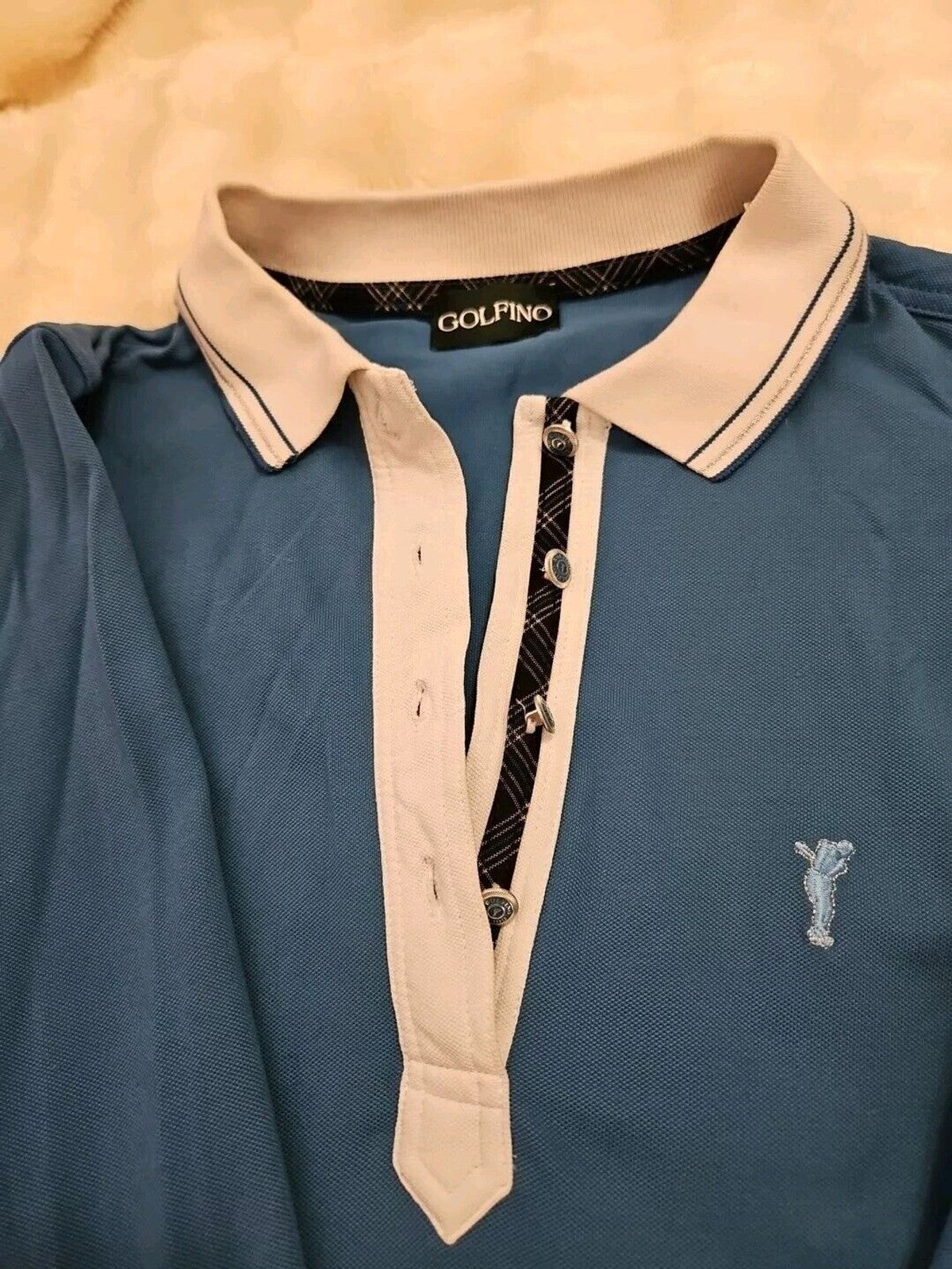 GOLFINO Womens Size 8 Teal W/ White Collar 3/4 Sleeve Polo Shirt Golf