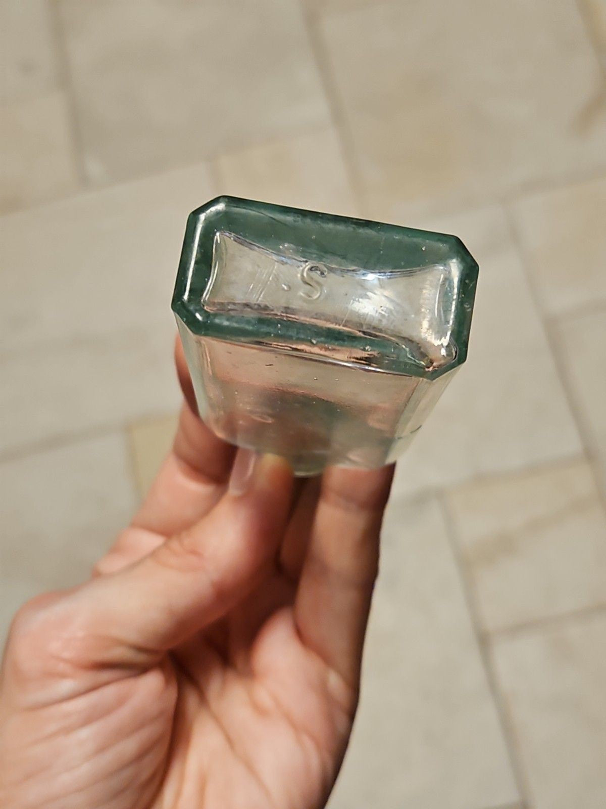 Vinyage 1890's First Gen G.W. Cole Co. Three In One Oil Bottle Blown Aqua Glass