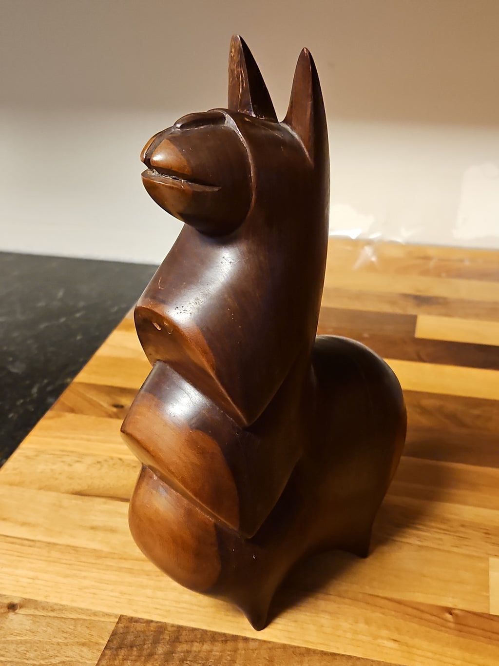 Vintage MCM Mahogany Wood Carved Llama Figurine 10" X 6"
