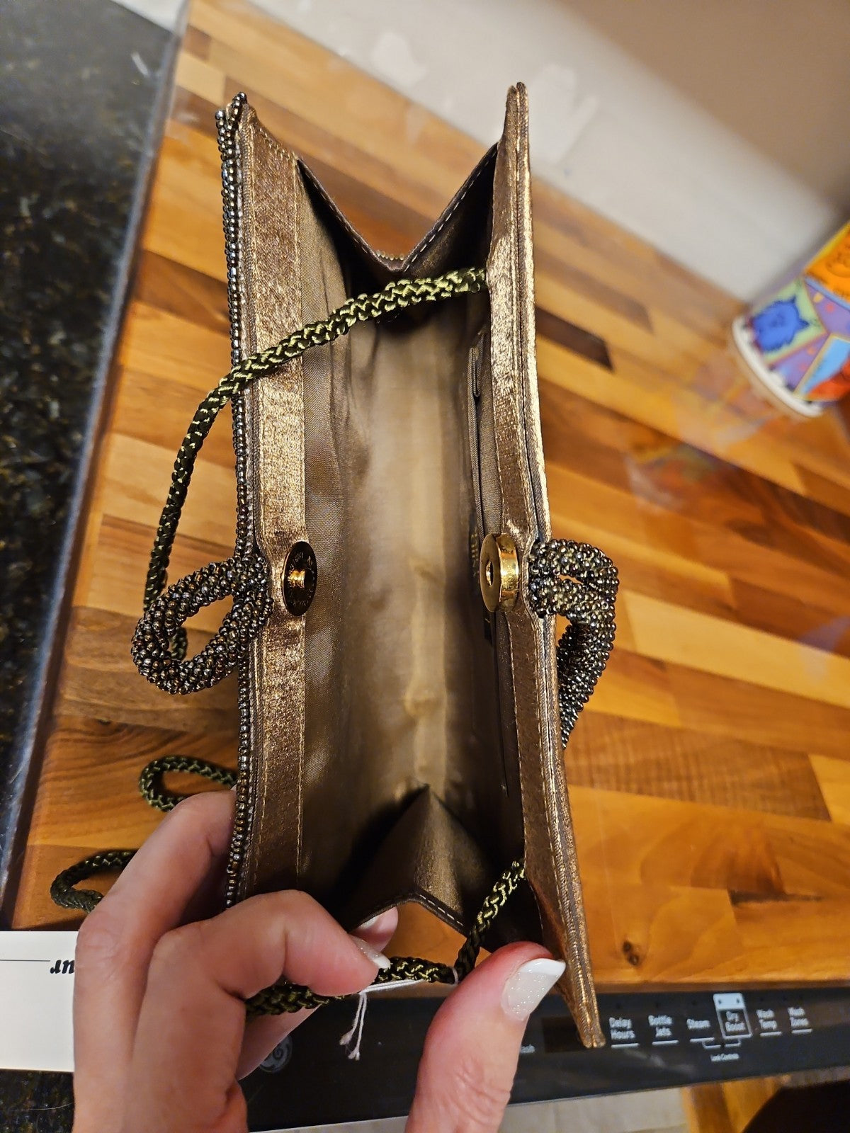 Menbur Spain Clutch Purse With Shoulder Strap Bronze Beaded NWT Damaged