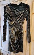 Ronny Kobo Womens Yarden Black & Gold Metallic Velvet Ruched Mini Dress XS