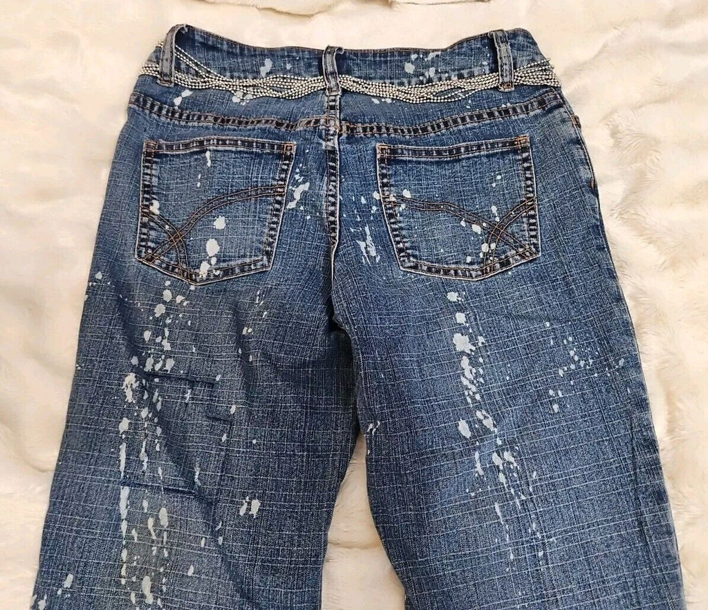 Blue Asphalt Women's Vintage Y2k Jeans Size 3 Paint / Black Lace / Chain Detail