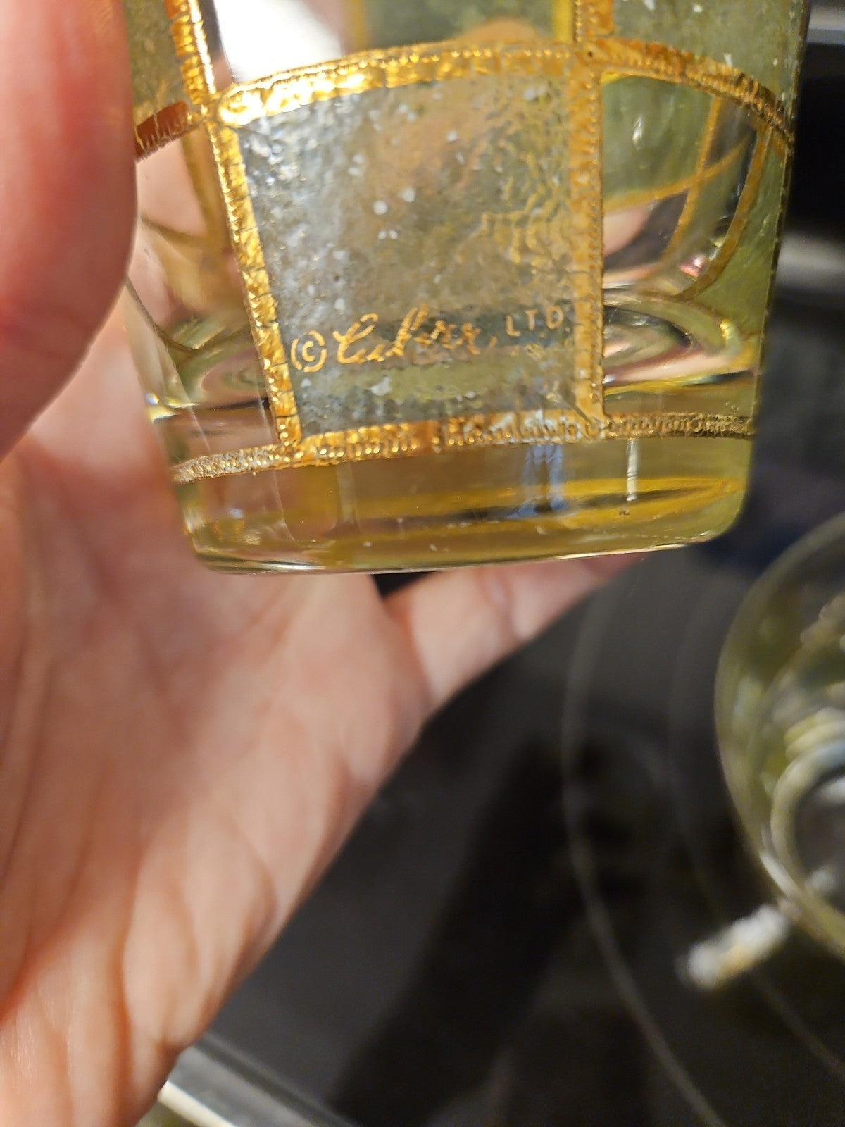 Set Of 2 Vintage Culver Prado Green 22k Gold Trim Lowball Rocks Whiskey glasses