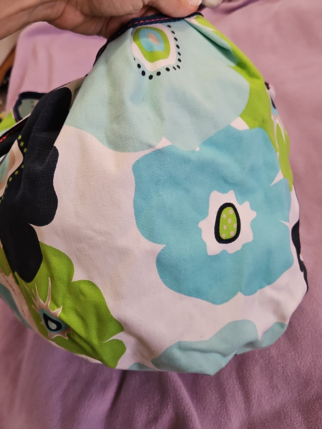 Thirty One Pleated Top Beach Tote 129 Newport Bloom Blue Green Cream 20x13x5"
