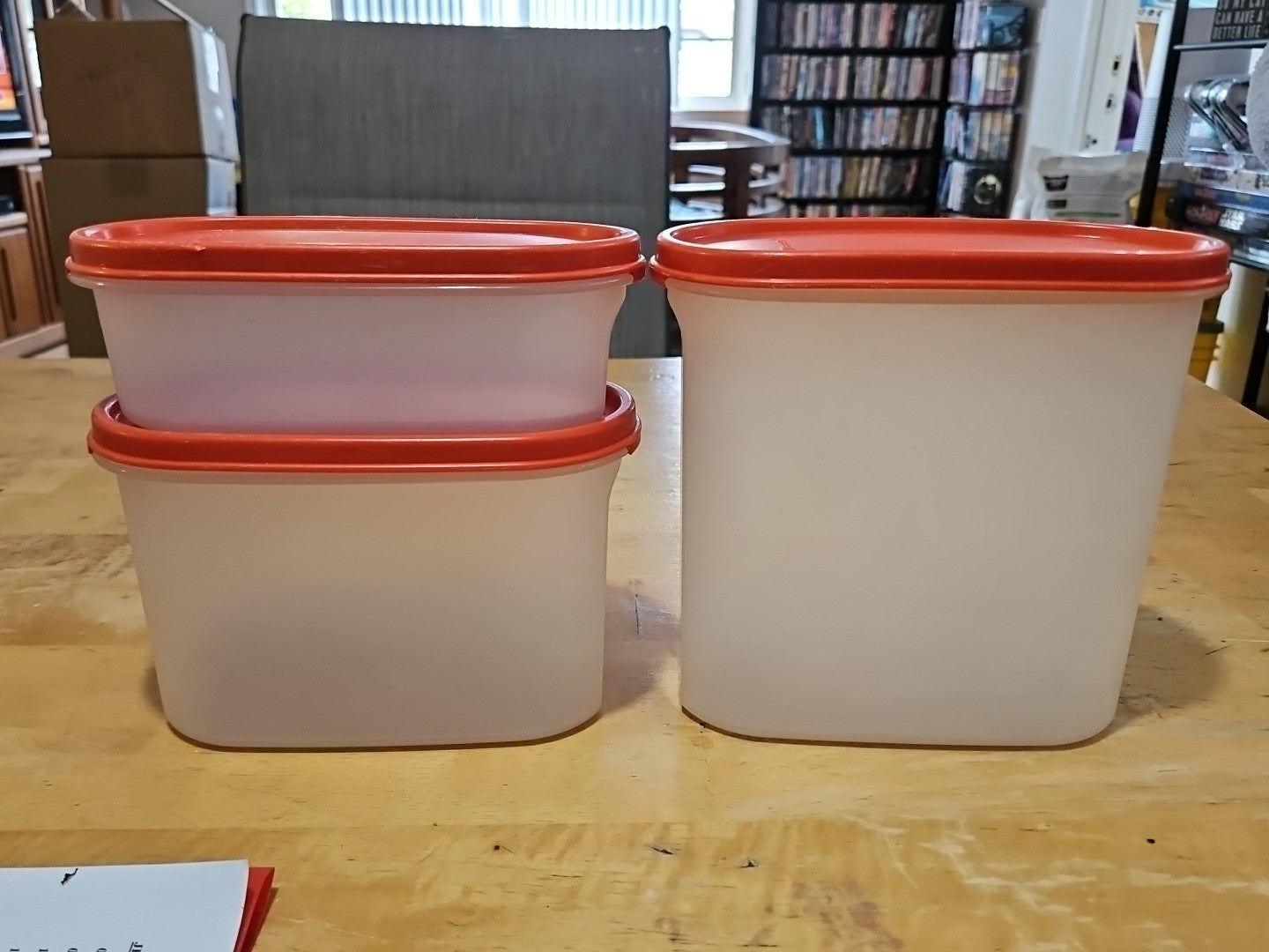 Set of 3 Vintage Tupperware Modular Mates  1613, 1612, 1611 Sz 1,2 & 3 W Red Lid
