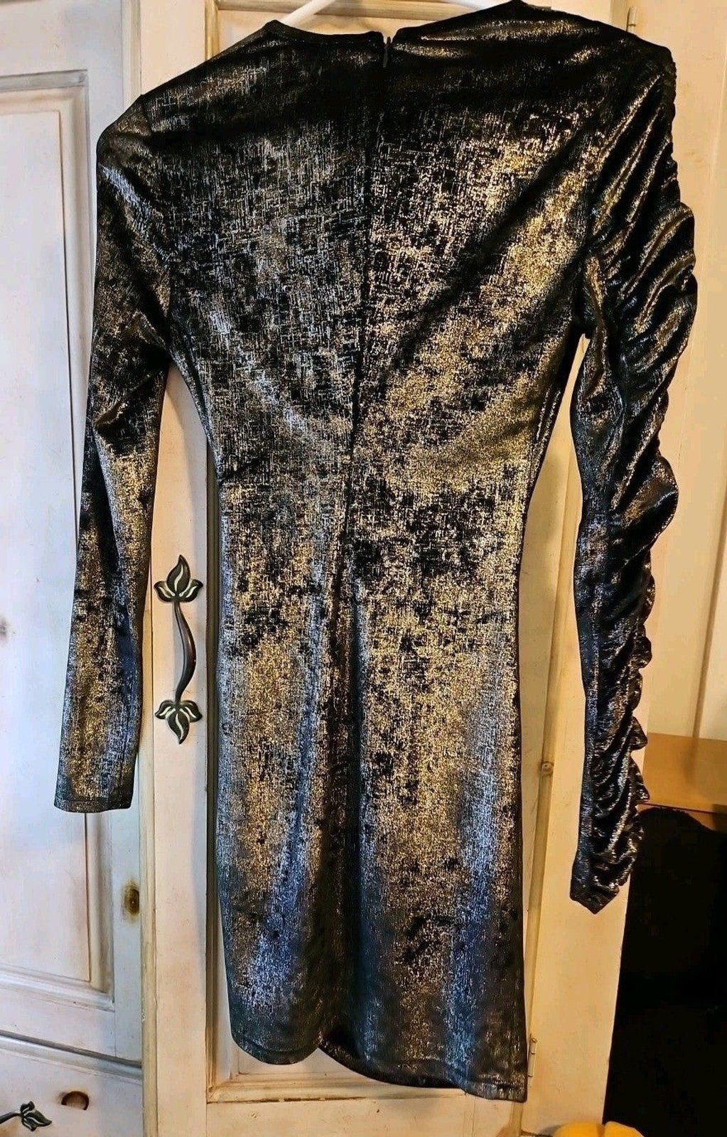 Ronny Kobo Womens Yarden Black & Gold Metallic Velvet Ruched Mini Dress XS