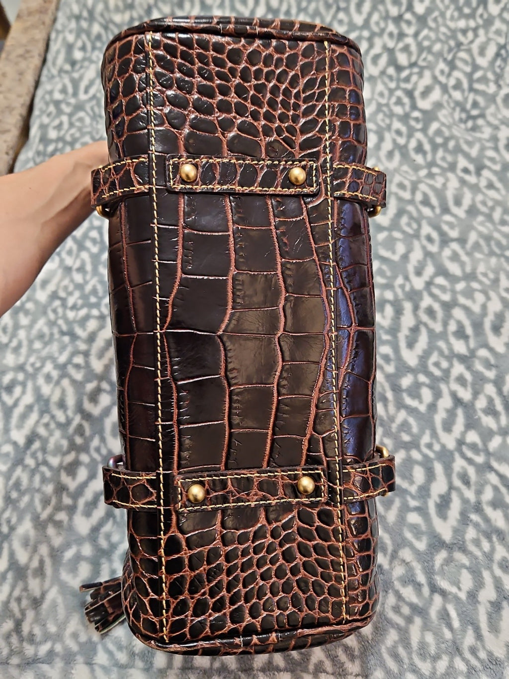 Y2K Dooney & Bourke Croco Fino Leather Satchel Brown T Moro Near Mint