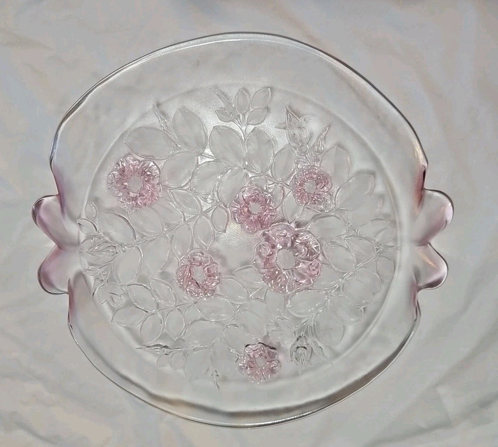 Mikasa Rosella 14" Cake Plate Floral Pattern Pink Roses With Frosted Leaves