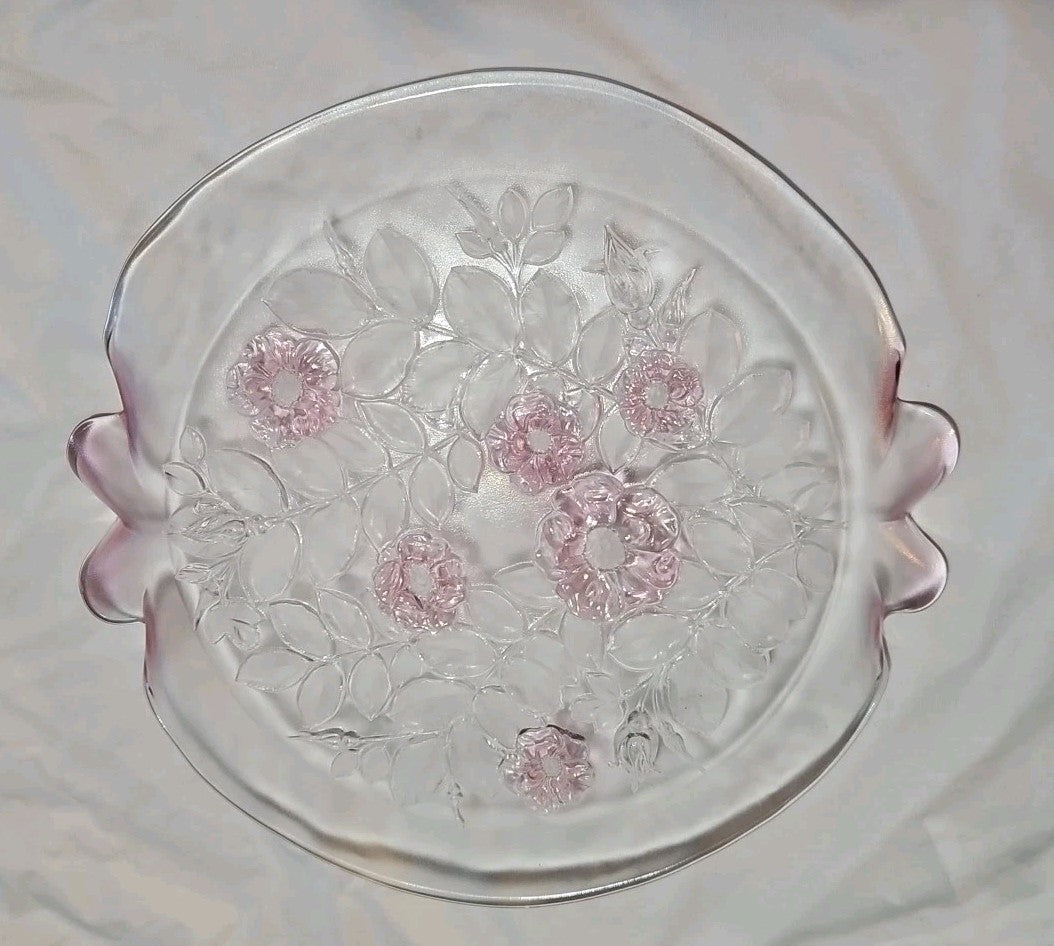 Mikasa Rosella 14" Cake Plate Floral Pattern Pink Roses With Frosted Leaves