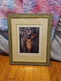Framed And Matted Cracked Vase And Column Print By J Combs 13" X 16"