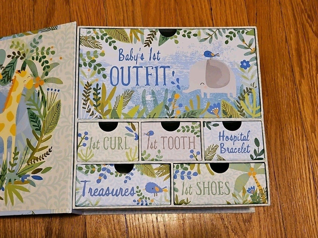 Lady Jayne Ltd Baby's First Keepsake Box Blue & Green Elephant Theme