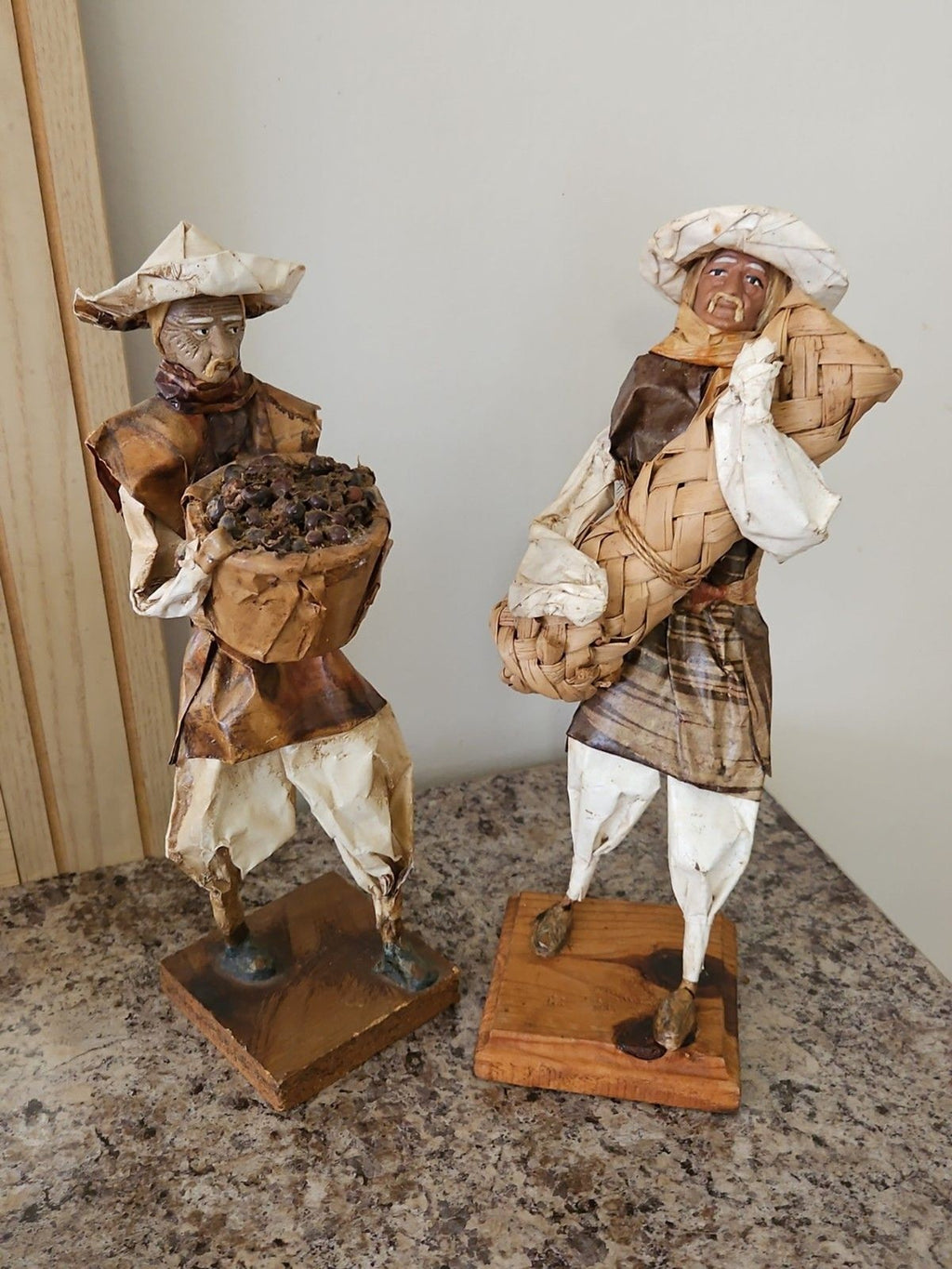 Set of 2 Vintage Paper Mache Mexican Folk Art Sculptures Farmers With Harvest