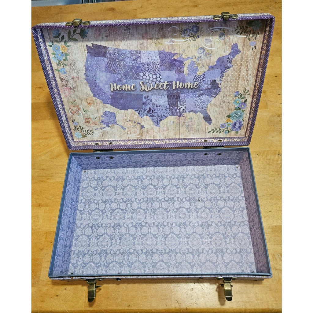 Rustic Shabby Chic Lavender "Home Sweet Home" Storage Trunk Box 15.5"x10"x4.5"
