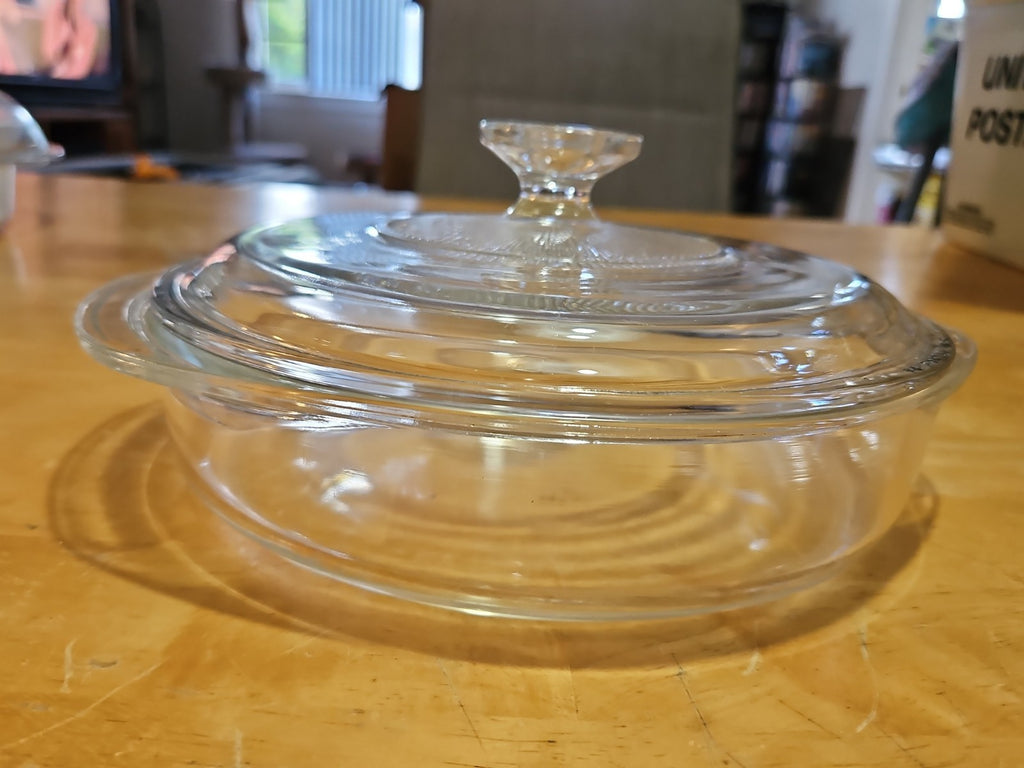 Vintage Pyrex Clear 8.5” Deep Dish Casserole Baking Dish #221 W Lid #G-1-C