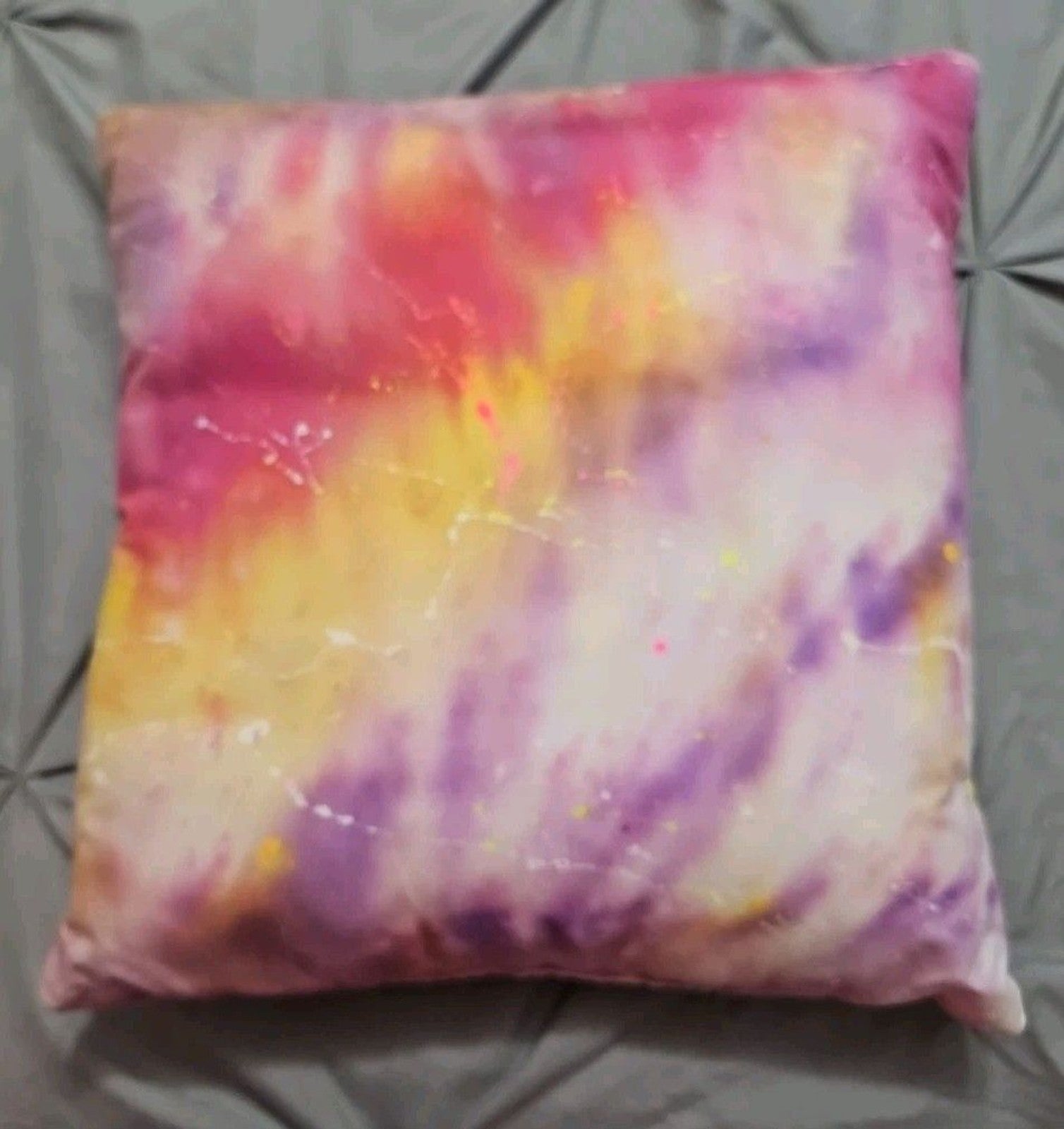Artisan Signed Hand Painted & Embroidered Throw Pillow Colorful Cat Theme