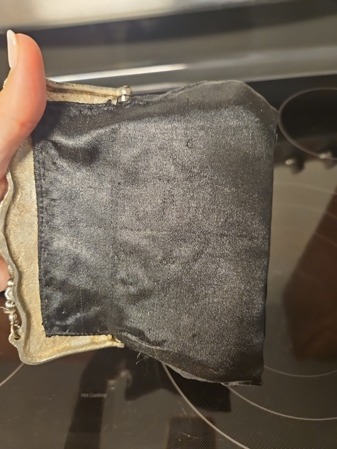 Vintage Christiana Art Nouveau Black Beaded Clutch Purse Silver Floral Detail