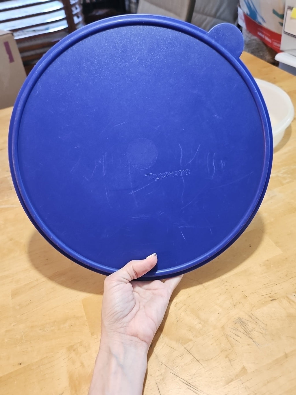 Vintage Tupperware Sheer Cupcake Keeper #242 w/ Blue Lid #2540A