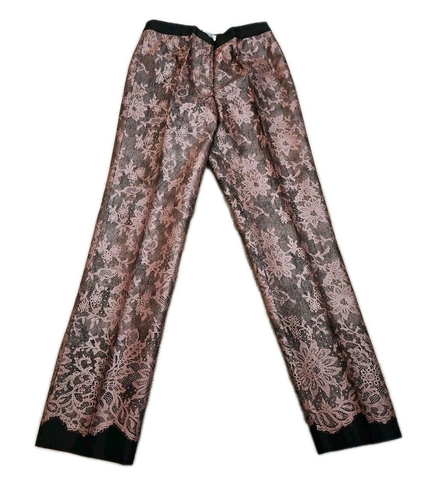 Phoebe Black & Metallic Pink Jacquard Floral Print Sz 2 Satiny