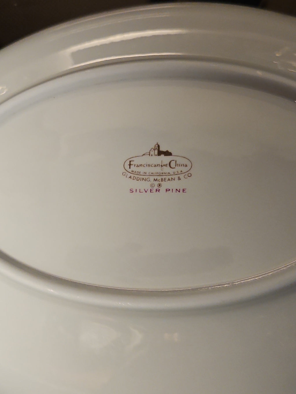 Vintage MCM Franciscan Silver Pine Atomic Pine Cones Oval Serving Bowl 8.75" EUC