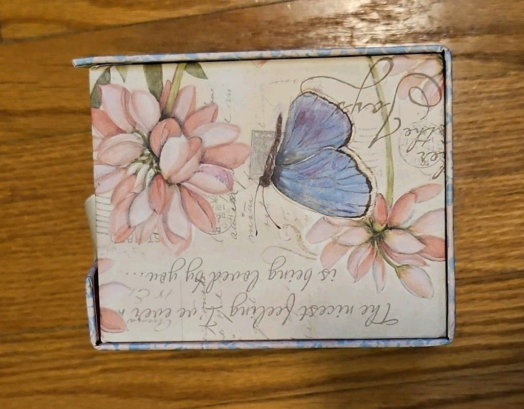 Elegant Storage Box Blue & Pink Floral Butterly Theme With Bow Accent