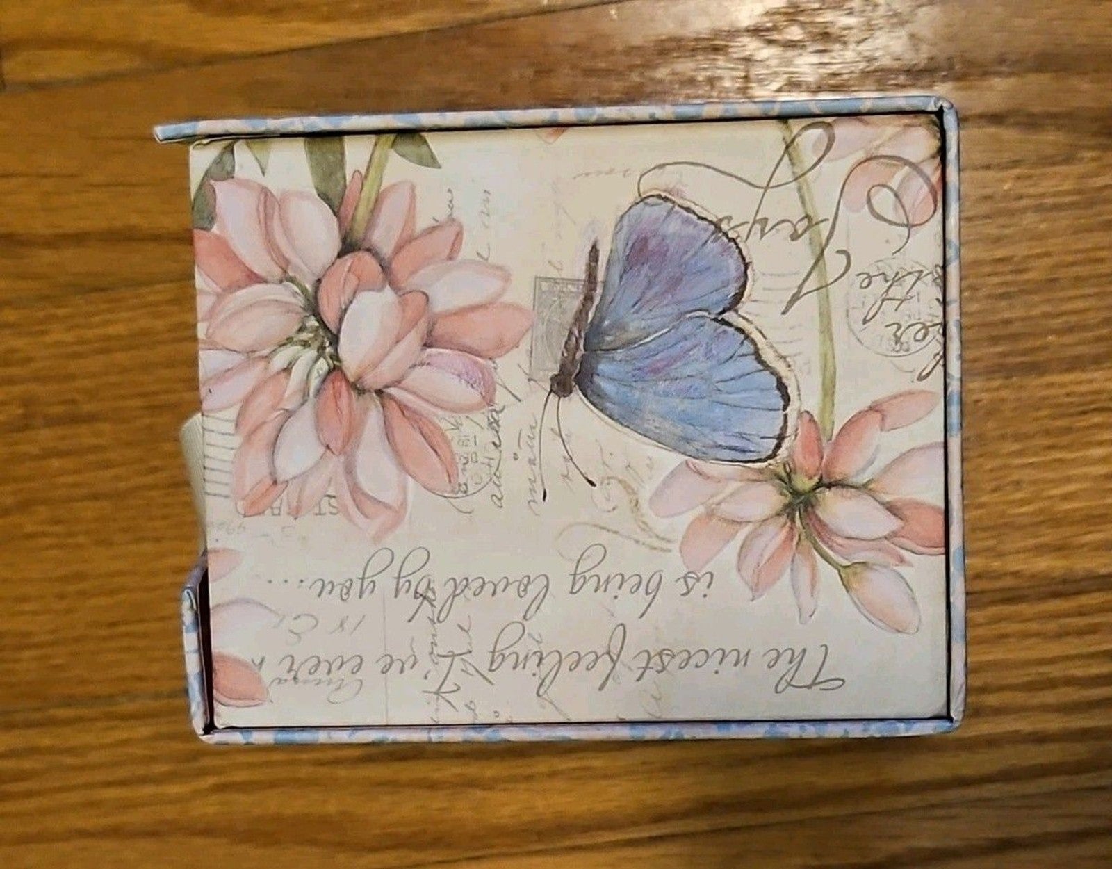Elegant Storage Box Blue & Pink Floral Butterly Theme With Bow Accent