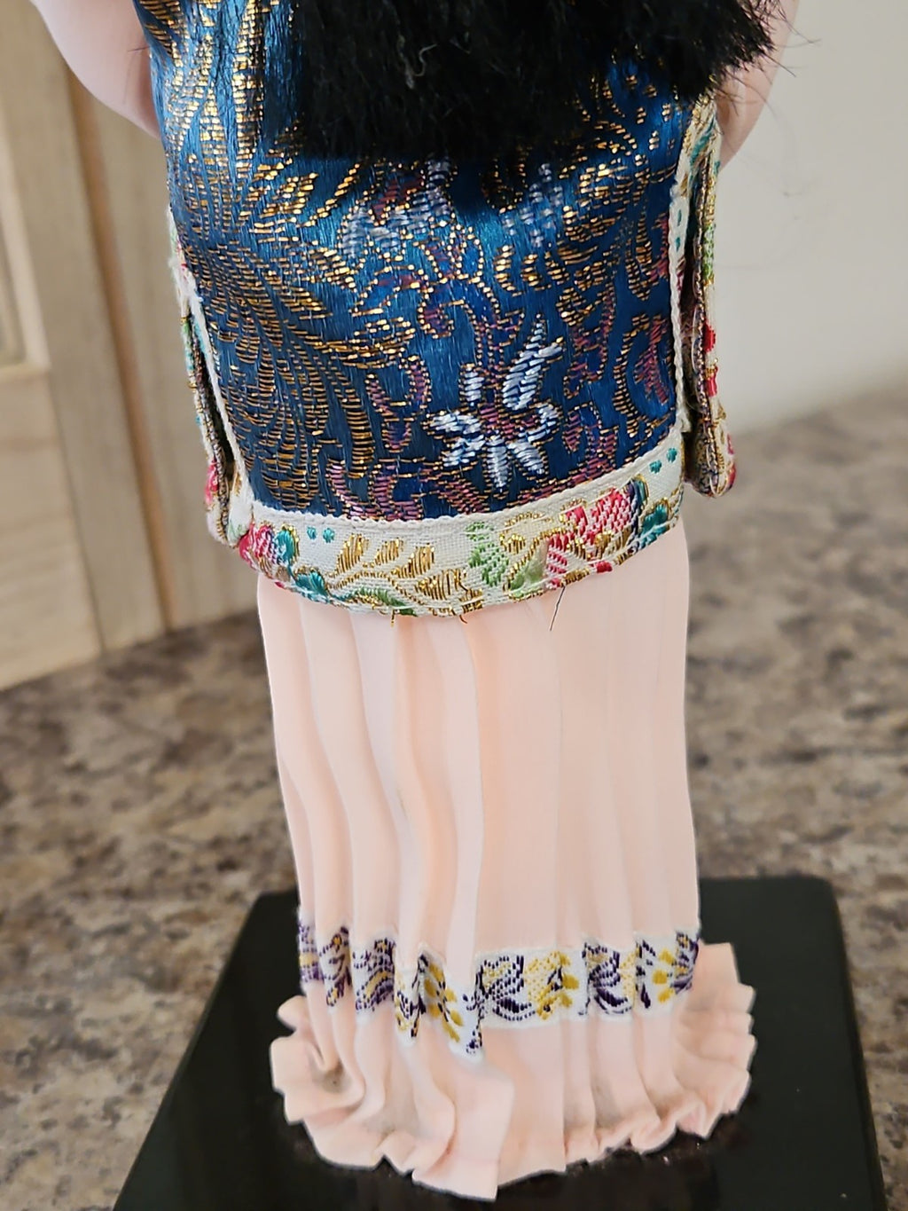 Vintage Chinese Heritage Doll Collector's Doll 10" Peach Embroidered Dress