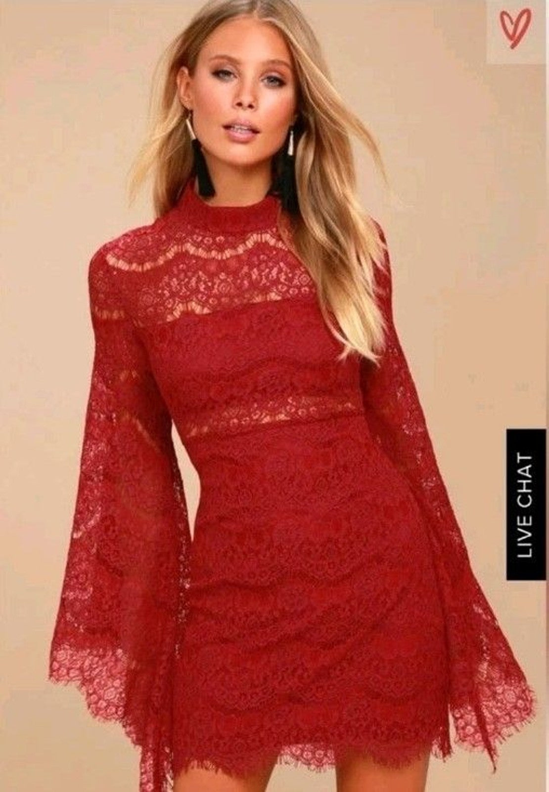 Lulus Cut Out Lace Mini Dress Sz M Cranberry Red Bell Sleeves Goth Style