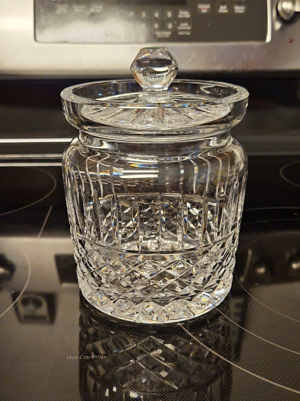 Vintage Waterford Maeve Crystal Biscuit Jar, Glass Barrel Canister, Cookie Jar