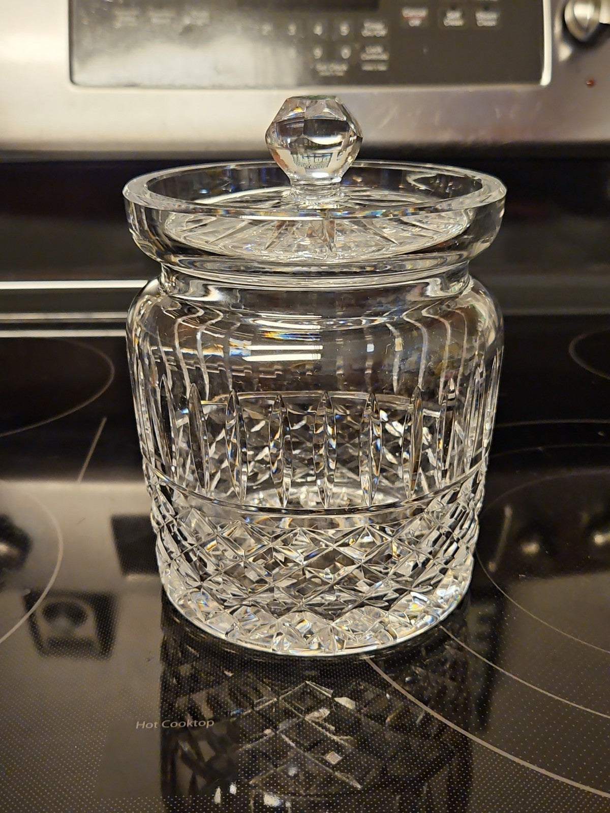 Vintage Waterford Maeve Crystal Biscuit Jar, Glass Barrel Canister, Cookie Jar