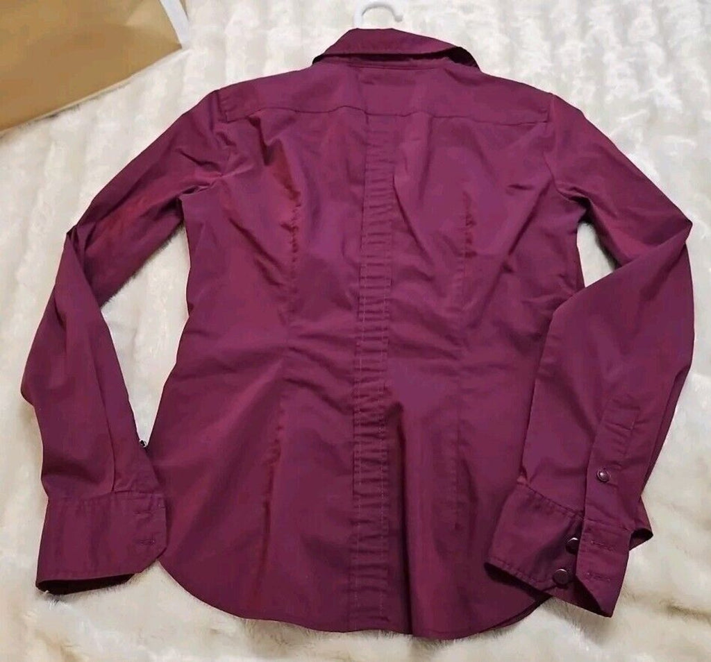 NY & Company Stretch Collar Shirt Ladies Medium Burgundy