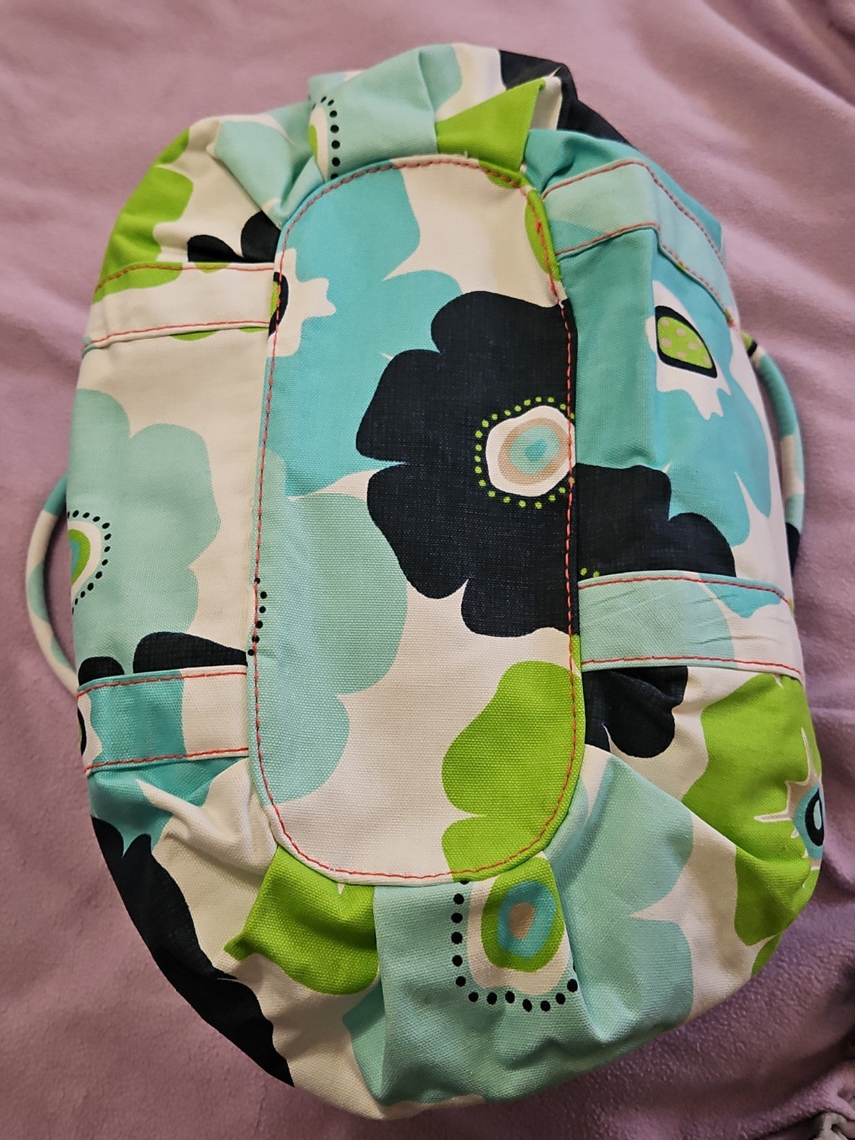Thirty One Pleated Top Beach Tote 129 Newport Bloom Blue Green Cream 20x13x5"