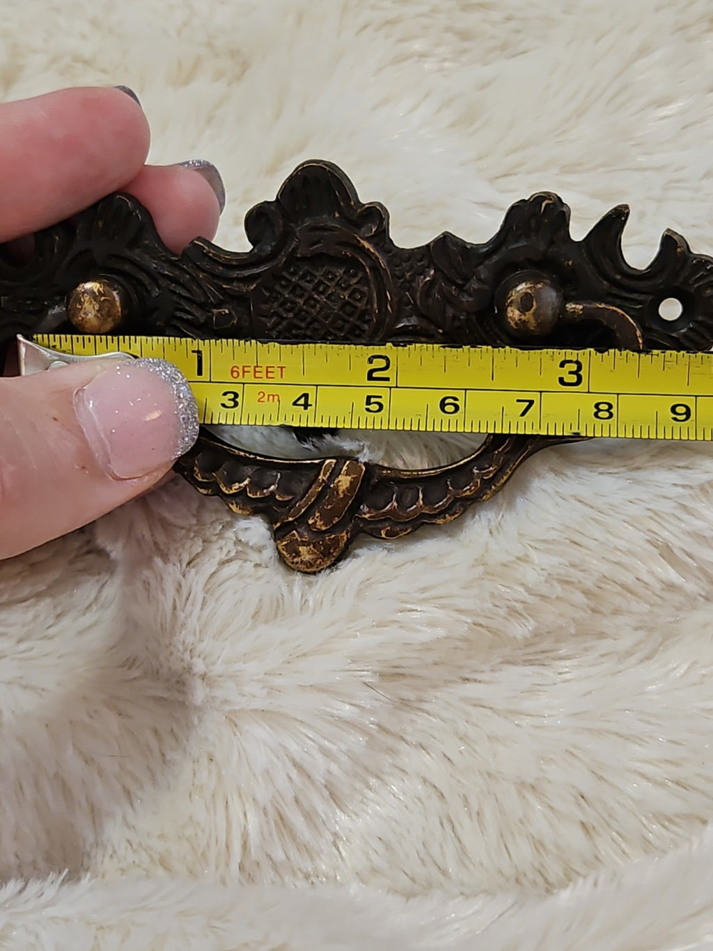 Ornate Vintage Brass Bail Pull Drawer Pull With Backplate 5"