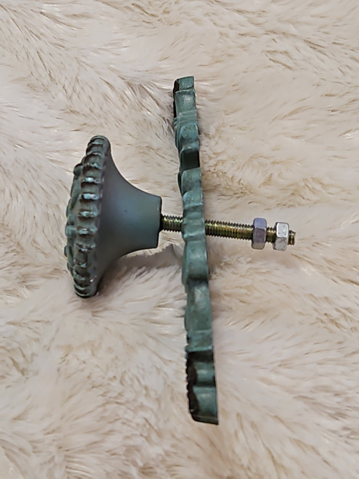 French Vintage Style Teal Blue Metal Rustic Distressed Drawer Pull W/ Back Plate