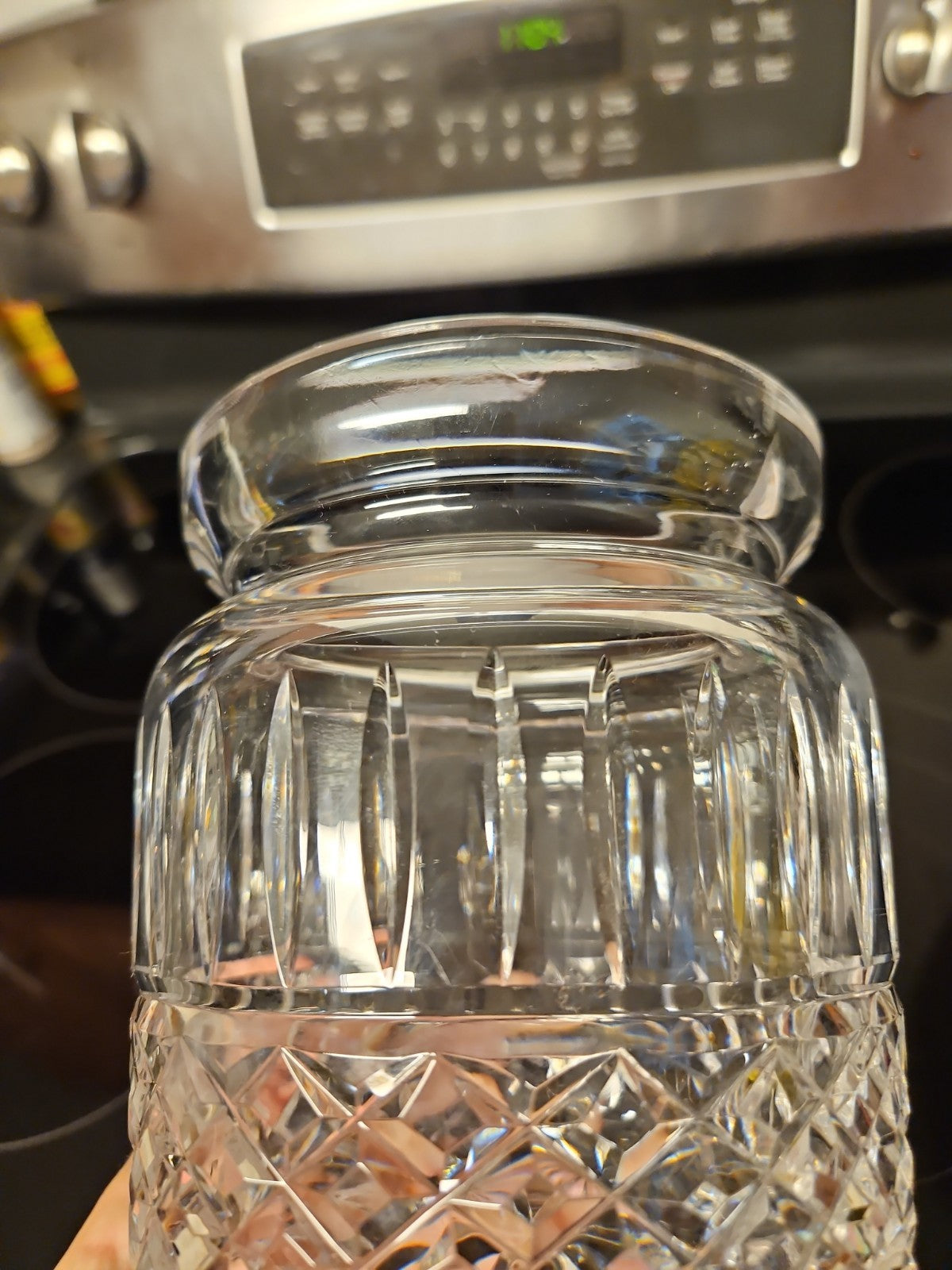 Vintage Waterford Maeve Crystal Biscuit Jar, Glass Barrel Canister, Cookie Jar