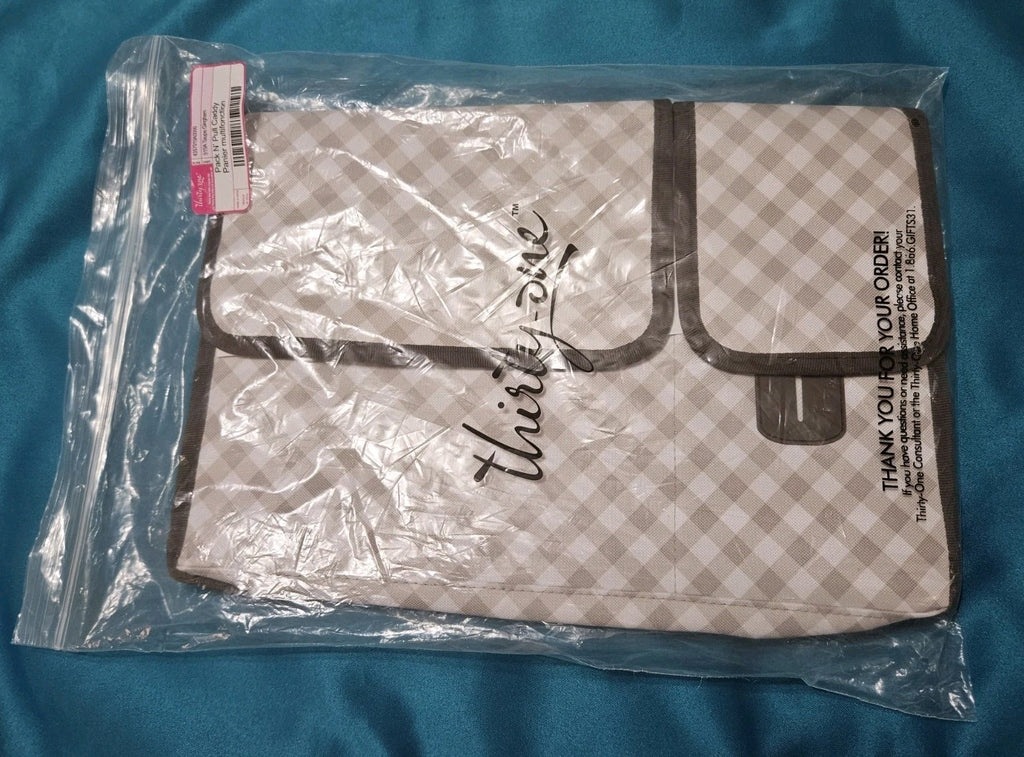 Thirty-One Pack N Pull Caddy Taupe Gingham Organizer NIP