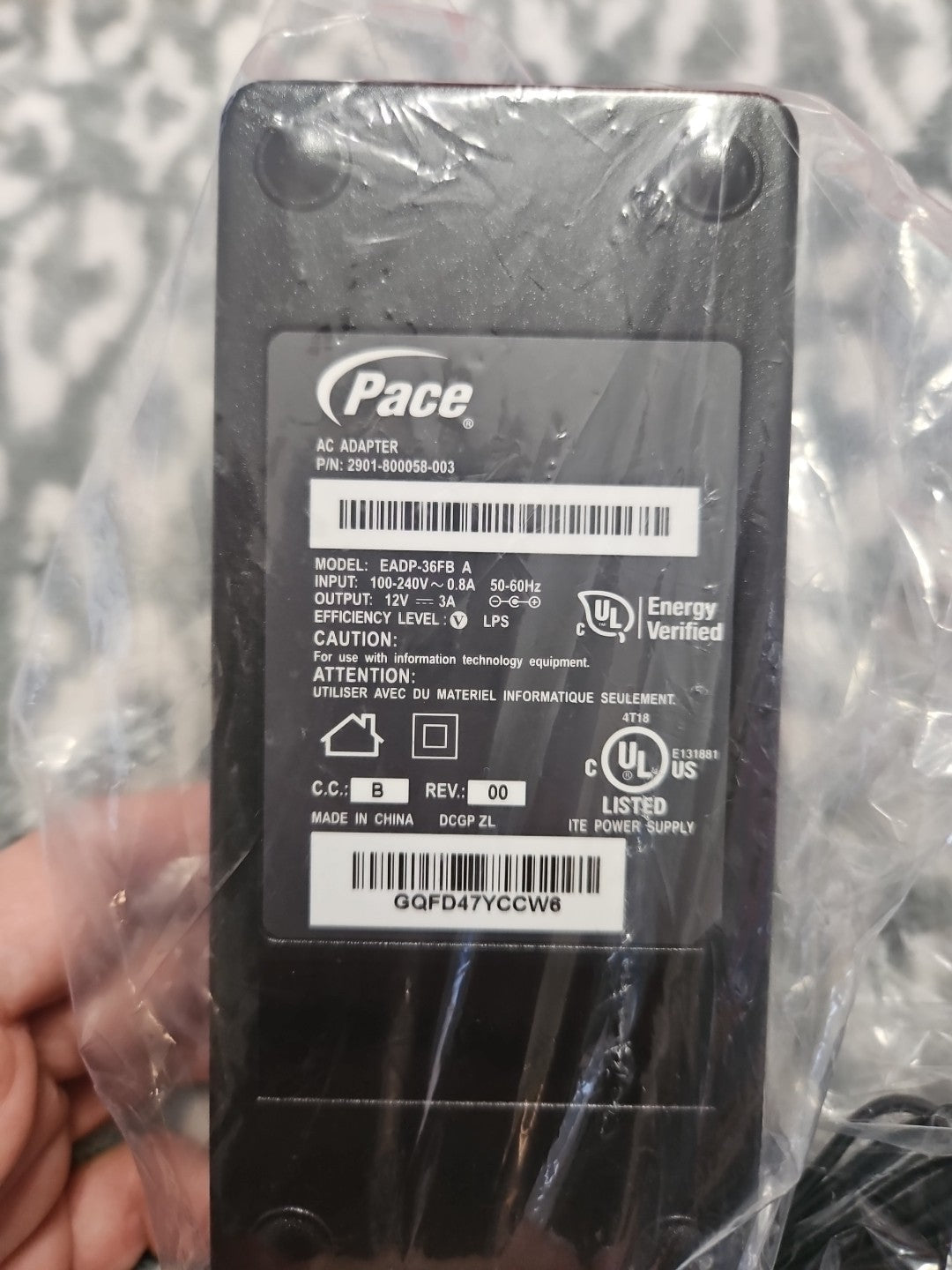 Pace EADP-36FB AC Adapter ITE Power Supply Output 12V 3A Transformer Adaptor New