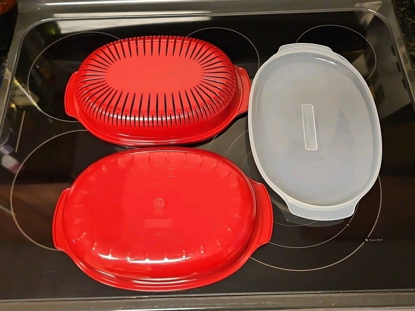 Kitchen Aid Red 9" x 13" Microwave Veggie Food Steamer 3 piece set