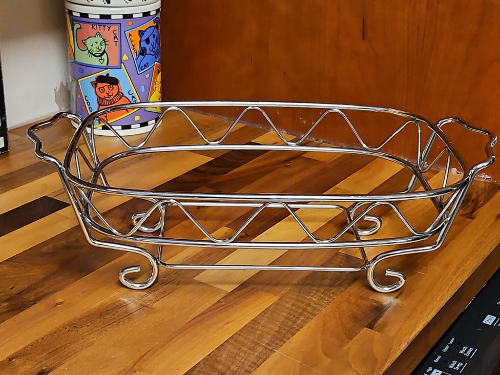 Vintage Chrome Wire Casserole Dish Holder Stand Cradle Rack 13.25 X 9.75 No Dish