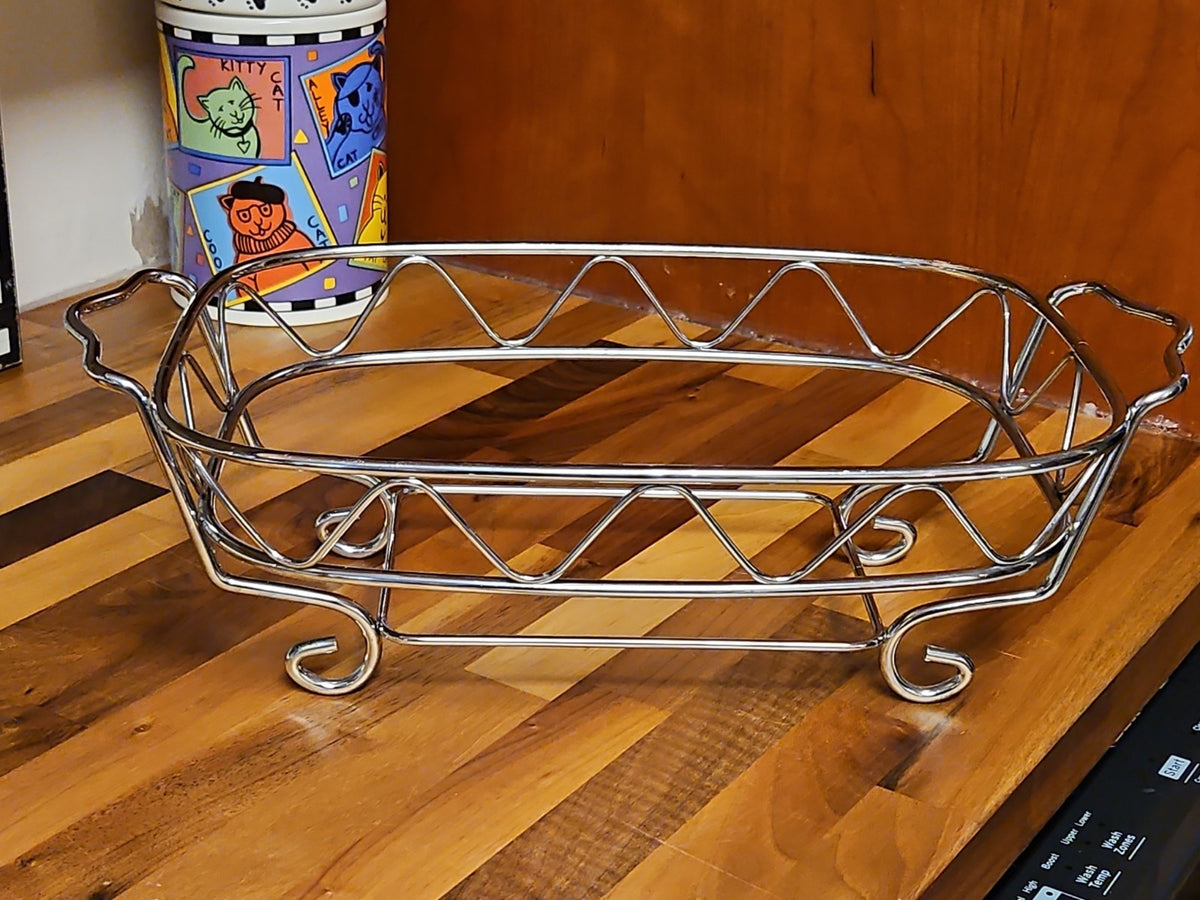 Vintage Chrome Wire Casserole Dish Holder Stand Cradle Rack 13.25 X 9.75 No Dish