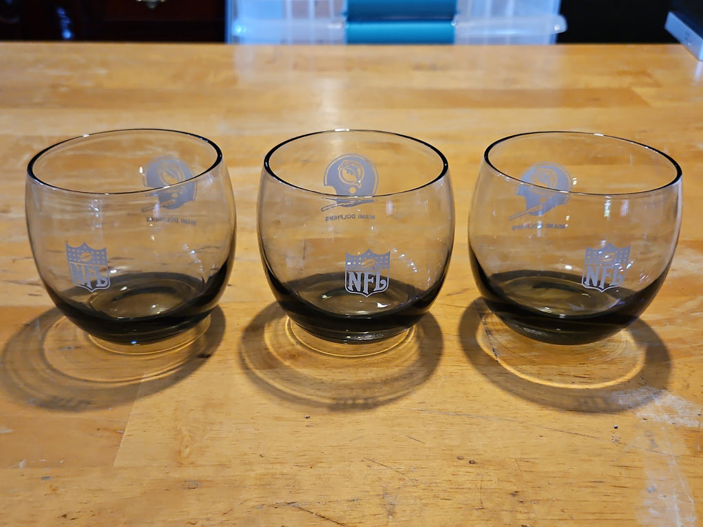 Set Of 6 NFL Miami Dolphins Rolly Polly Rocks Glasses Smoke Color 3.5" X 3"