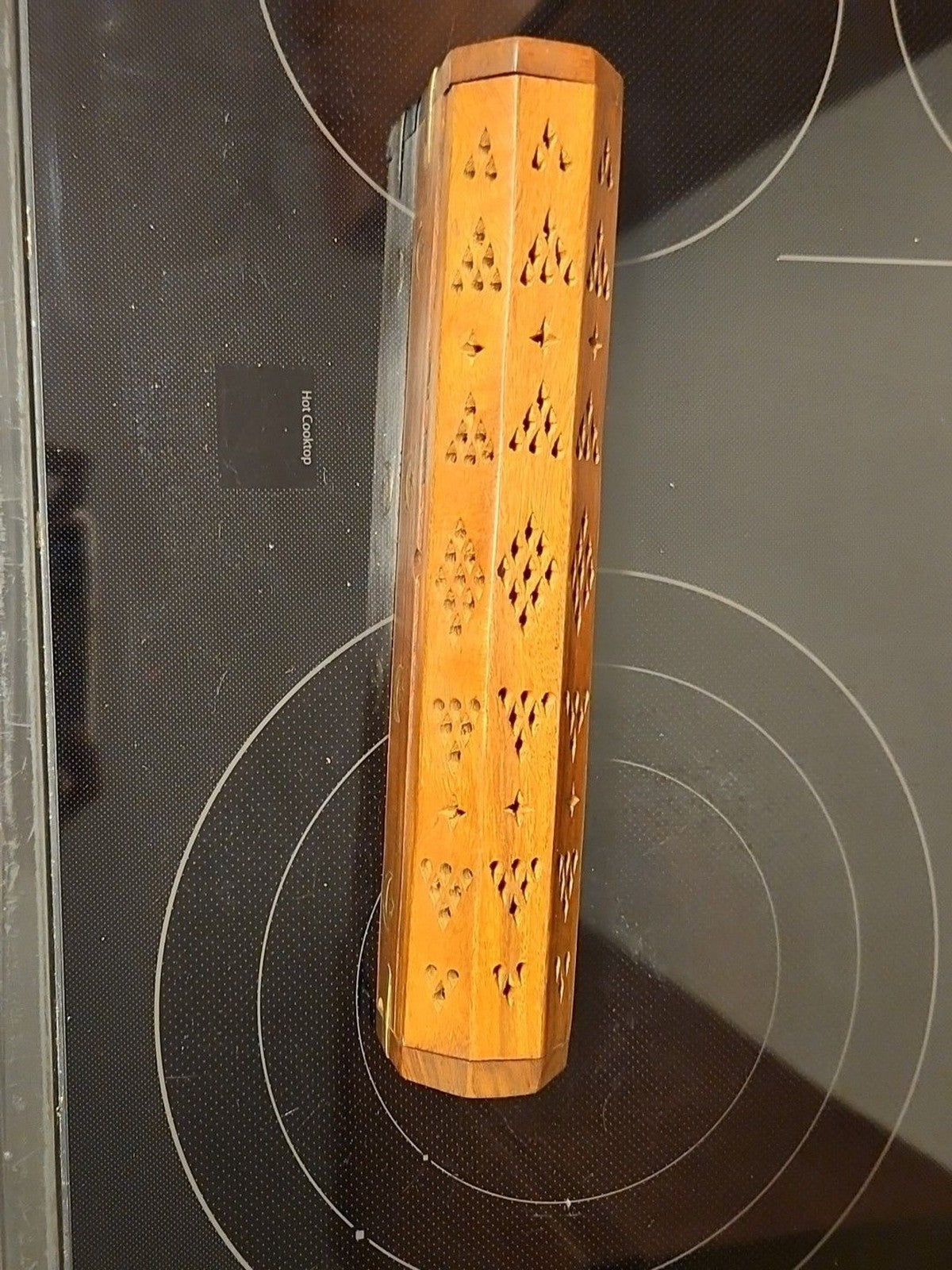 Vintage Wooden Incense Holder Brass Inlaid Stars & Moon w/ Hidden Compartment