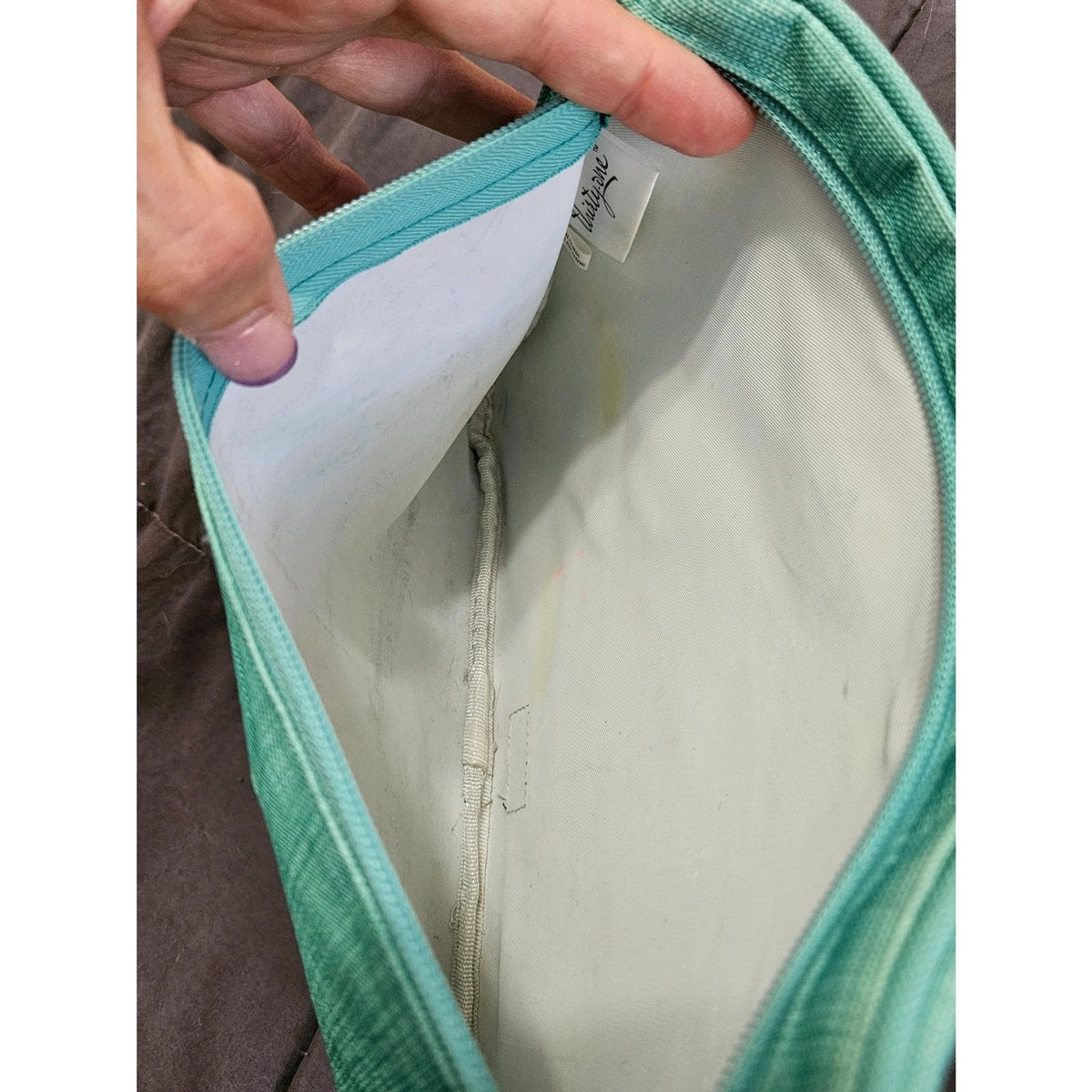 Thirty-One Pocket-A-Tote Teal Cross Hatch Organizer Snap on Zipper Pocket