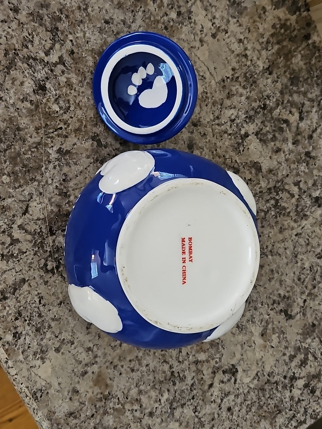 Vintage 1990's Blue & White Ceramic Cat Treats Cookie Jar 4.5" X 6"