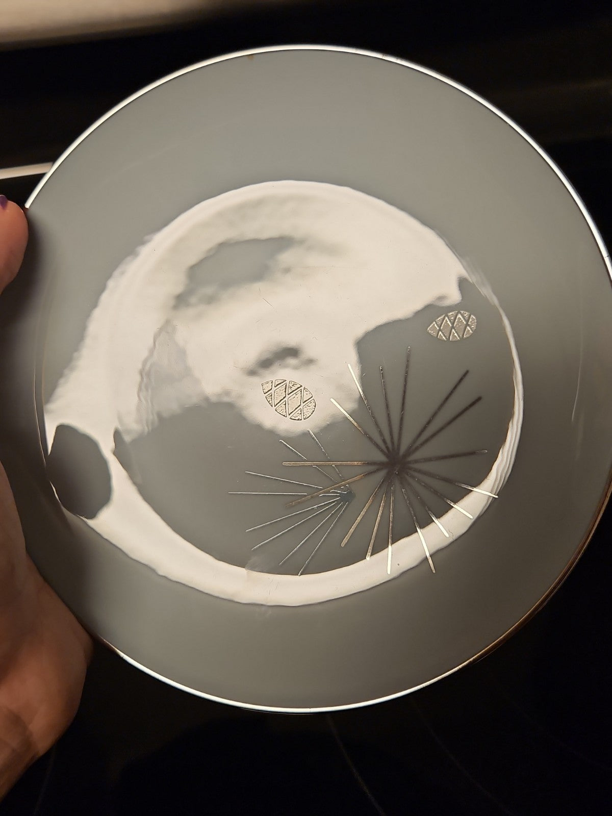 Vintage MCM Franciscan Silver Pine Bread & Butter Plate EUC 6 3/8"