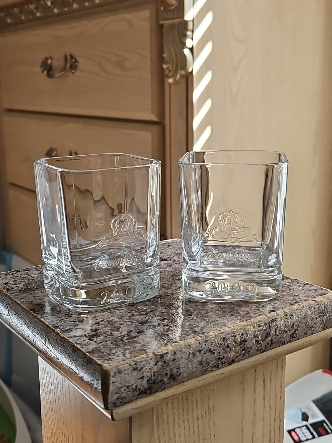 Set Of 2 Y2K Millennium Crown Royal Whiskey Rocks Glasses Embossed Logo W/ 2000
